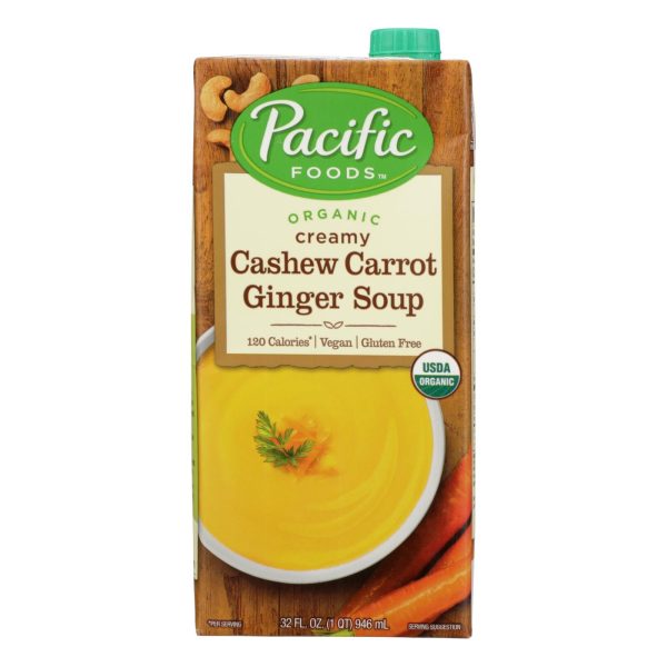 Pacific Natural Foods Carrot Ginger Soup - Organic Cashew - Case Of 12 - 32 Fl Oz. Hot on Sale