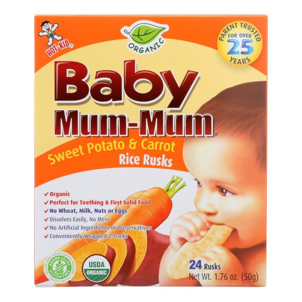 Baby Mum Mum Organic Baby Teeth Rice Rusk Organic Rick Snack With Sweet Potato And Carrot Flavor  - Case Of 6 - 1.76 Oz For Discount