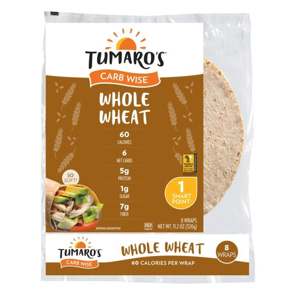 Tumaro s 8-inch Whole Wheat Carb Wise Wraps - Case Of 6 - 8 Ct Online now