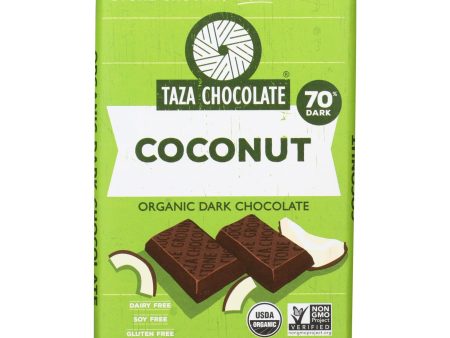 Taza Chocolate Stone Ground Organic Dark Chocolate Bar - Coco Besos Coconut - Case Of 10 - 2.5 Oz. on Sale