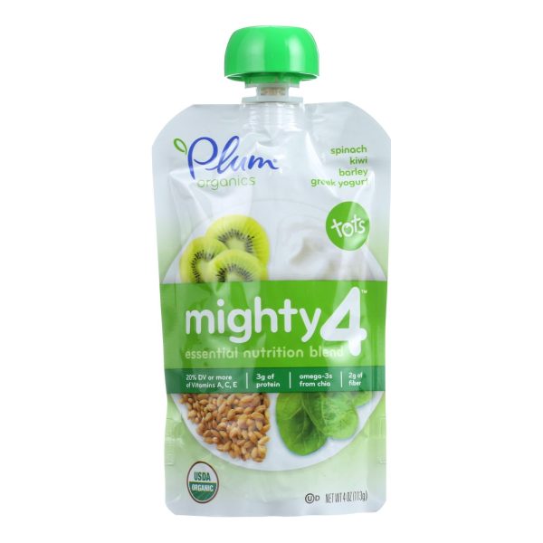 Plum Organics Essential Nutrition Blend - Mighty 4 - Spinach Kiwi Barley Greek Yogurt - 4 Oz - Case Of 6 Discount