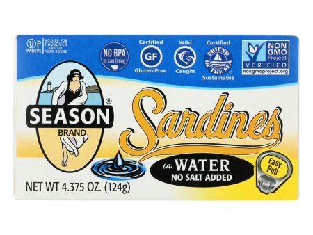 Season Brand Sardines In Water  - No Salt Added - Case Of 12 - 4.375 Oz. Hot on Sale