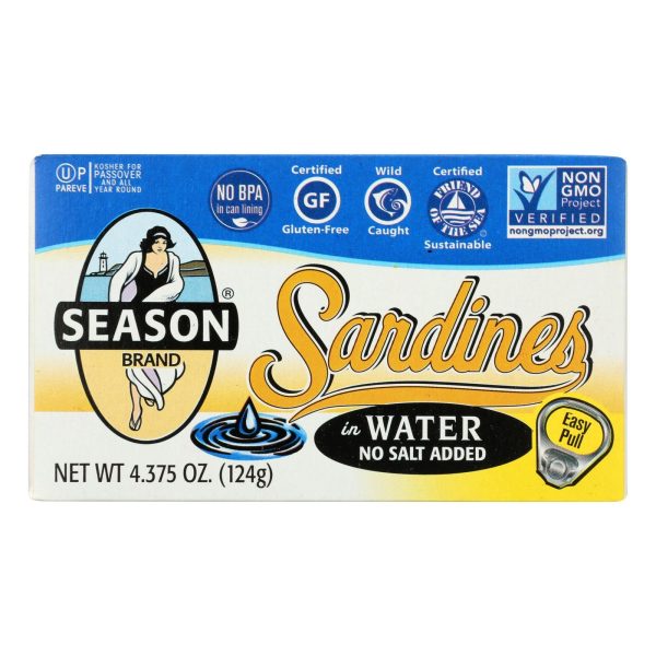 Season Brand Sardines In Water  - No Salt Added - Case Of 12 - 4.375 Oz. Hot on Sale