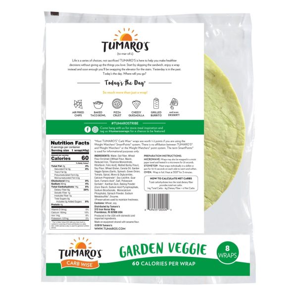 Tumaro s 8-inch Garden Veggie Carb Wise Wraps - Case Of 6 - 8 Ct Discount