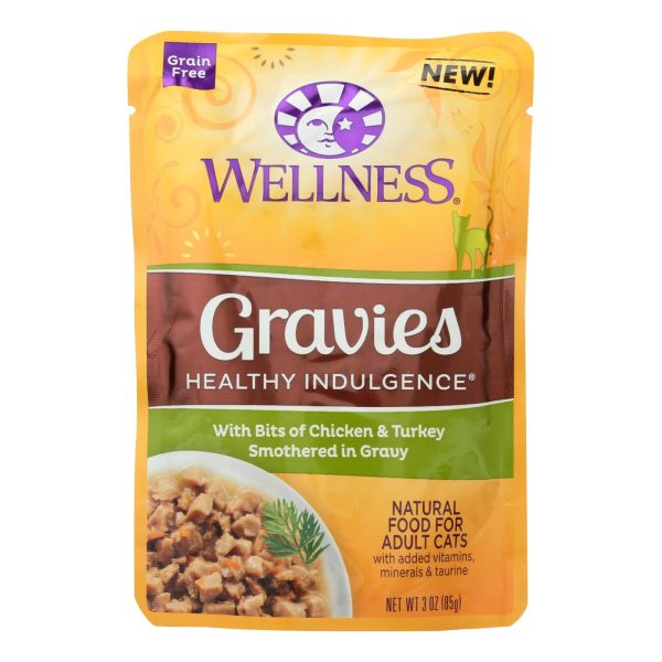 Wellness Pet Products Cat Food - Gravies With Bits Of Chicken And Turkey Smothered In Gravy - Case Of 24 - 3 Oz. Hot on Sale