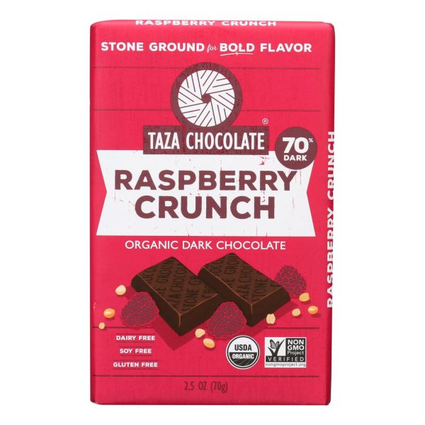 Taza Chocolate Stone Ground Organic Dark Chocolate Bar - Raspberry Crunch - Case Of 10 - 2.5 Oz. Sale